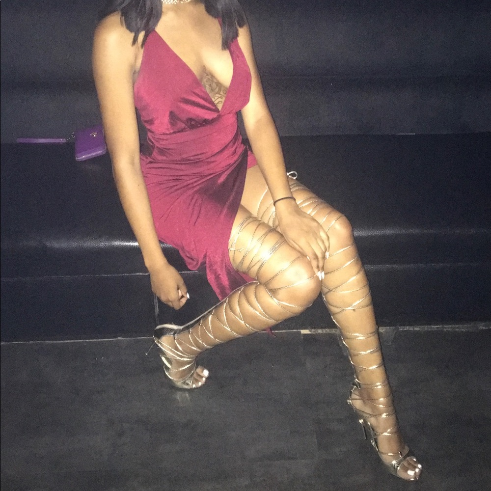 Draped wine dress